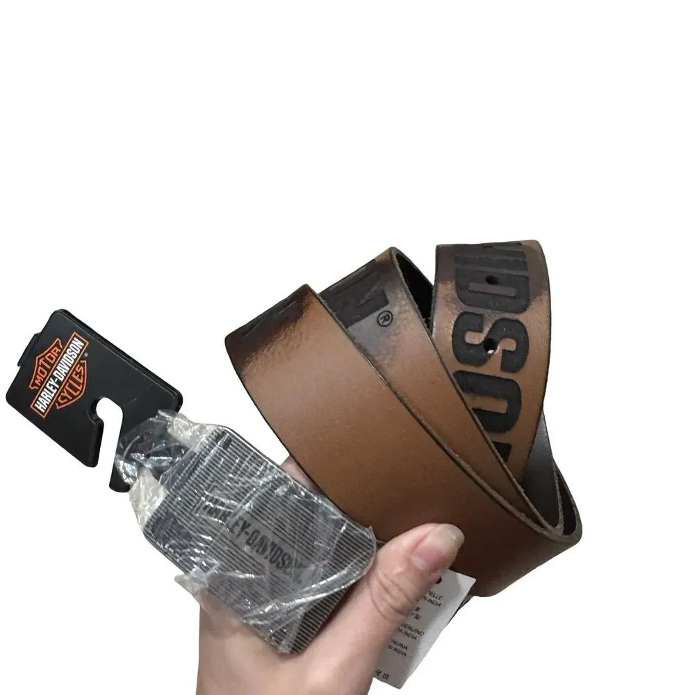 NWT Harley-Davidson Men's Grunge H-D Logo Repeat Genuine Leather Belt – Brown 44